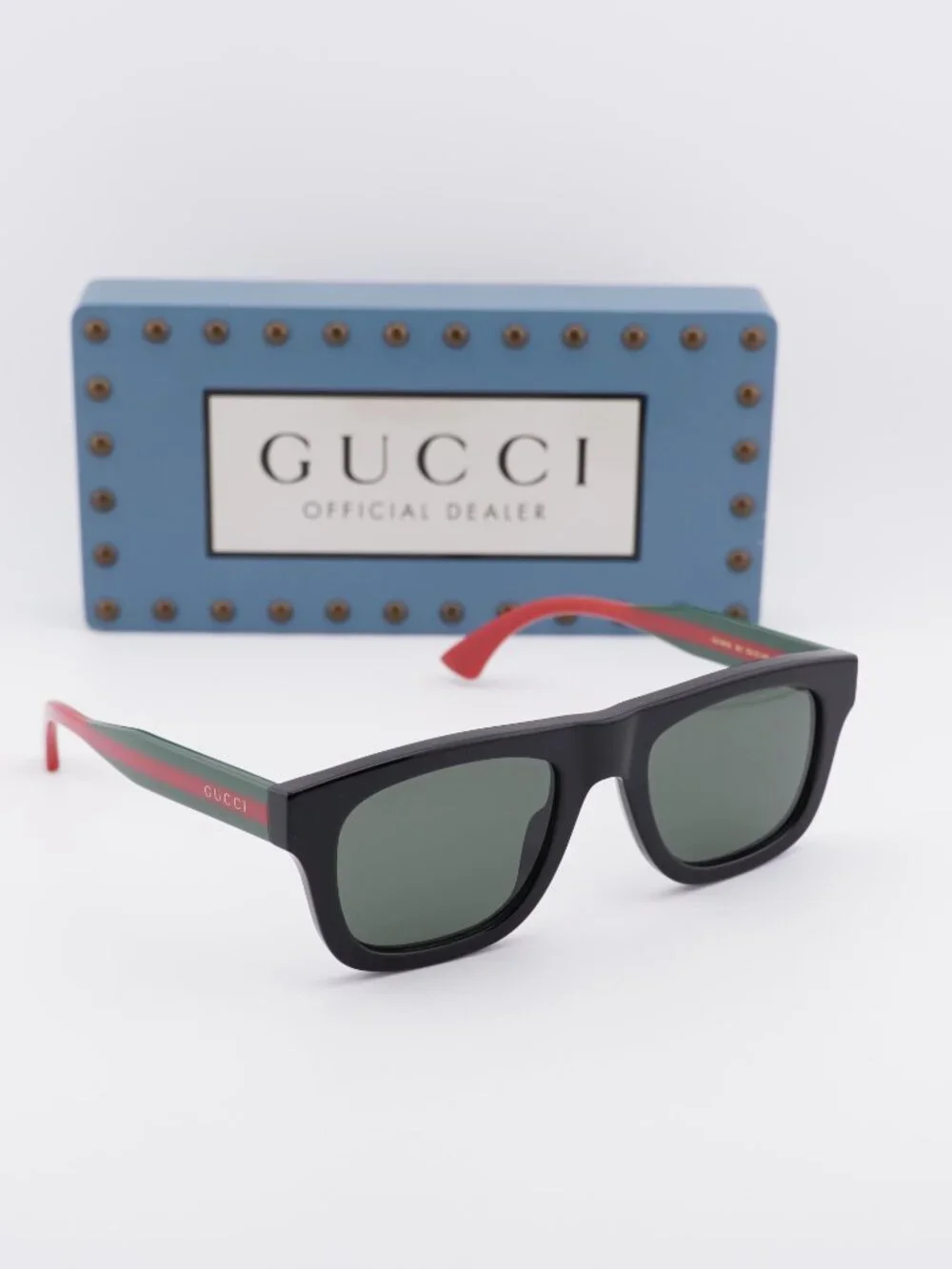 Gucci GG1991S 001 Square Sunglasses - Shiny Black/Red/Grey